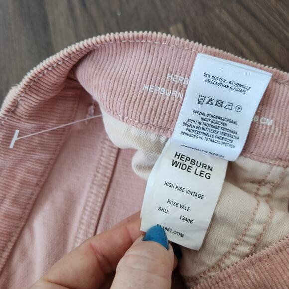 DL 1961 Corduroy Hepburn Wide Leg High Rise Vintage Pants 27 In Rose Vale Grunge - Picture 6 of 9